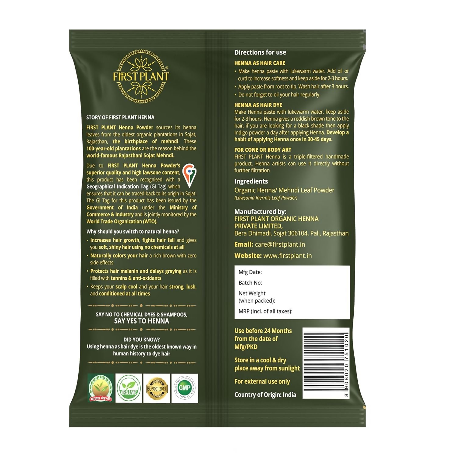 First Plant Premium Rajasthani Henna Powder | Grocsy