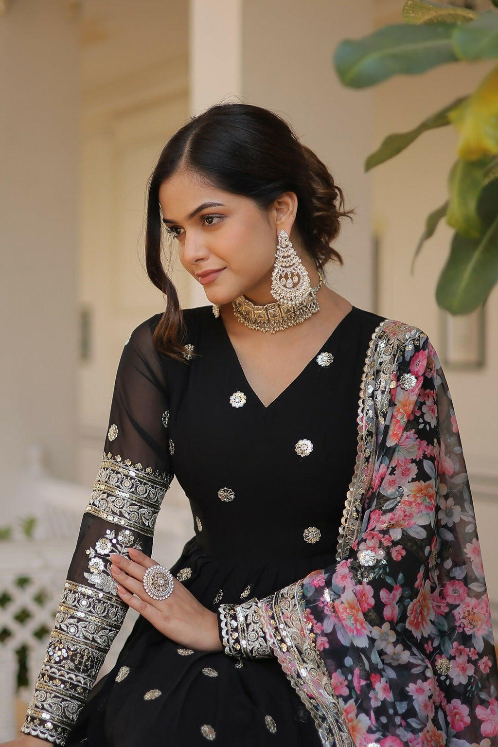 Joban Fashion Black Georgette Sequence Embroidery Work Kurta Set | Grocsy