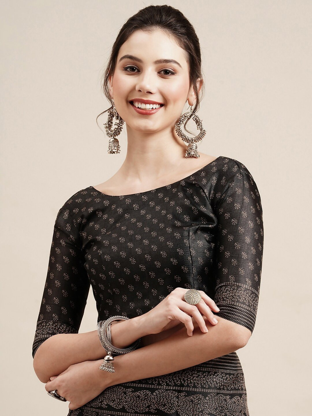 Saree Mall Black & Grey Floral Printed Art Silk Bhagalpuri Sarees | Grocsy