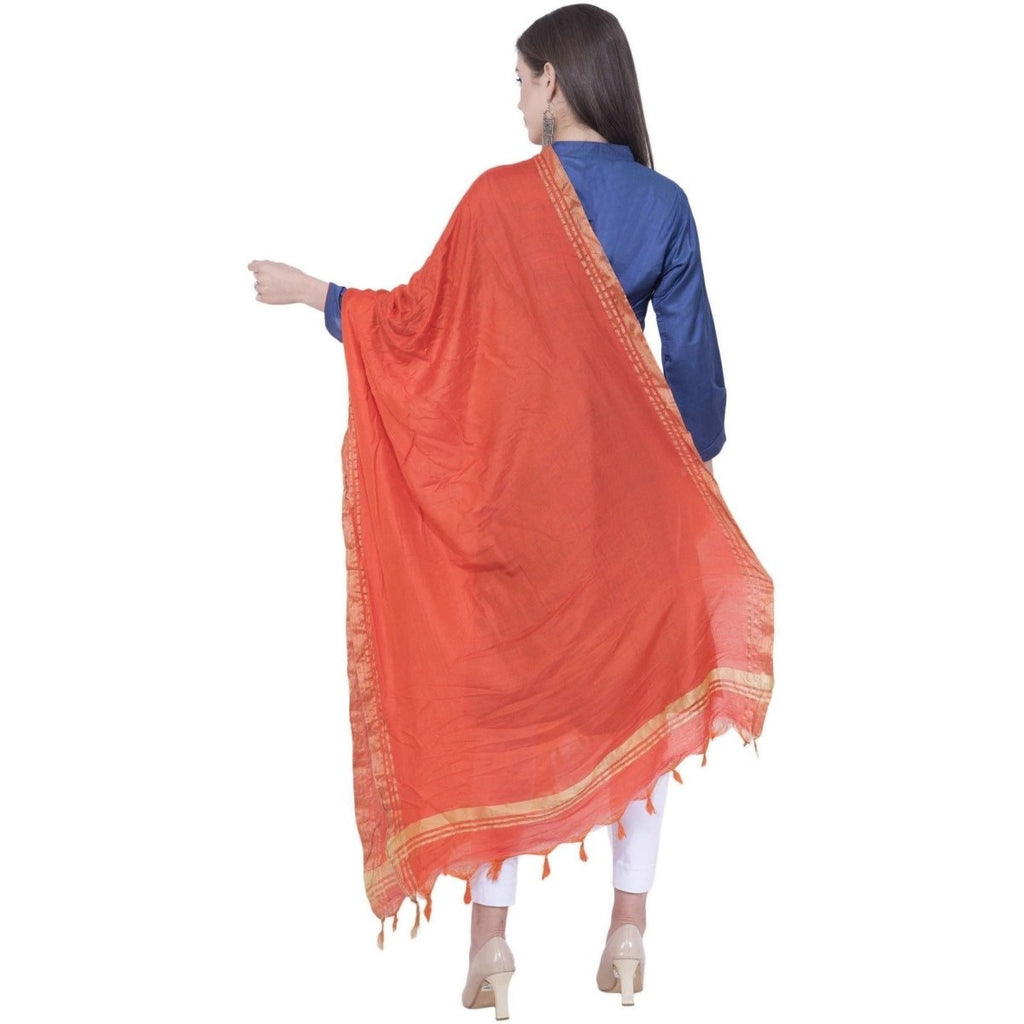 A R Silk Orange Color Golden border Cotton Dupattas & Chunnis | Grocsy