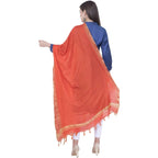 A R Silk Orange Color Golden border Cotton Dupattas & Chunnis | Grocsy