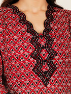Aramya Straight Soft Cotton Geometric Print Women's Kurta - Red | Grocsy