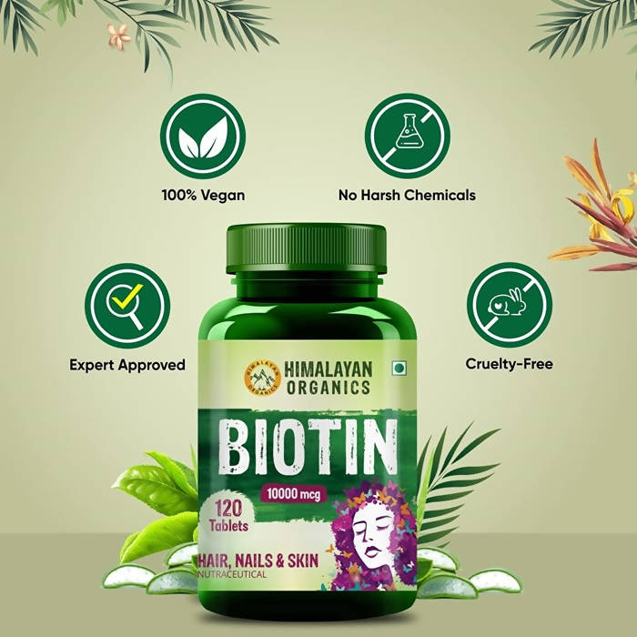 Himalayan Organics Biotin 10,000 mcg For Hair, Nails & Skin Nutraceutical Tablets | Grocsy