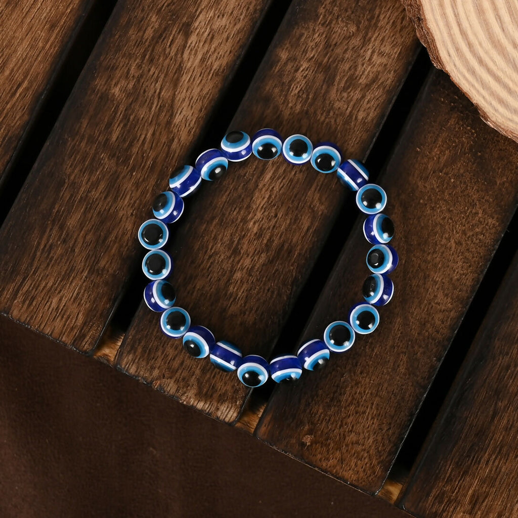 NVR Men & Women Black & Blue Evil Eye Elasticated Bracelet | Grocsy