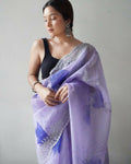 Vamsee Shirovastra Print Lavender Organza Saree | Grocsy
