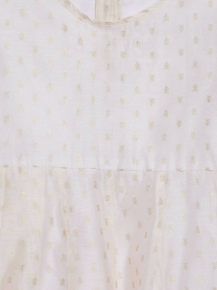 Ahalyaa Off White Chanderi Anarkali Kids Kurta With Dupatta For Girls | Grocsy