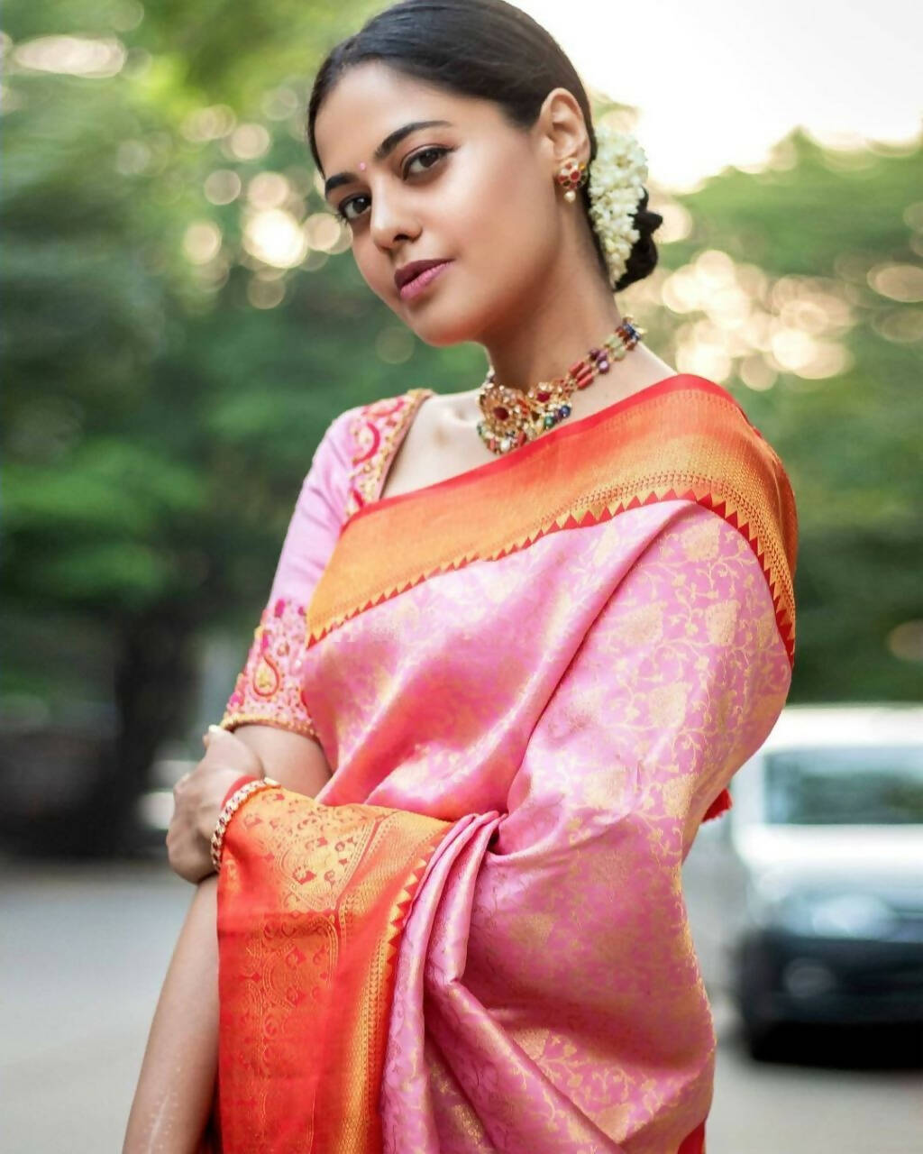 DEIANA'S Beautiful Designer Golden zari Soft Lichi Silk Saree - Peach | Grocsy