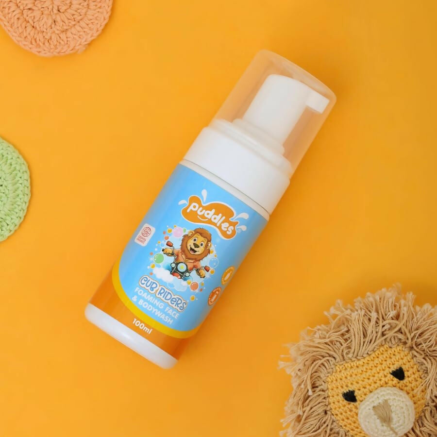 Puddles Organic Cub Riders Kids Foaming Face & Body Wash, Turmeric, Milk Protein, Orange Essential Oil | Grocsy