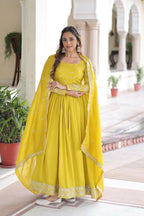 Joban Fashion Yellow Readymade Kurta Set With Sequence embroidery Work | Grocsy