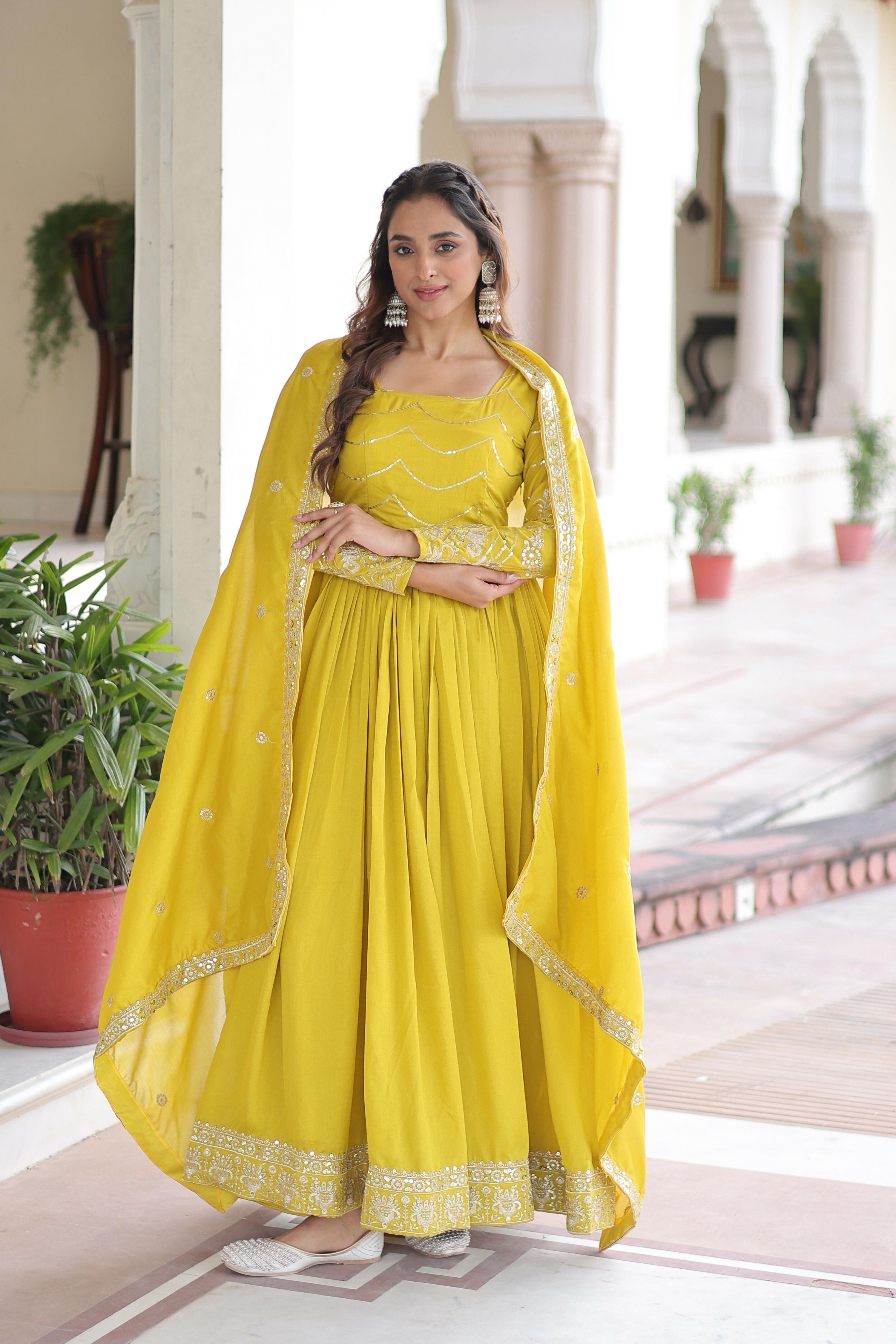 Joban Fashion Yellow Readymade Kurta Set With Sequence embroidery Work | Grocsy
