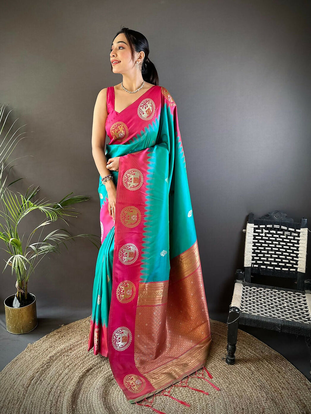 Joban Fashion Pink Butti Banarasi Silk Sarees | Grocsy