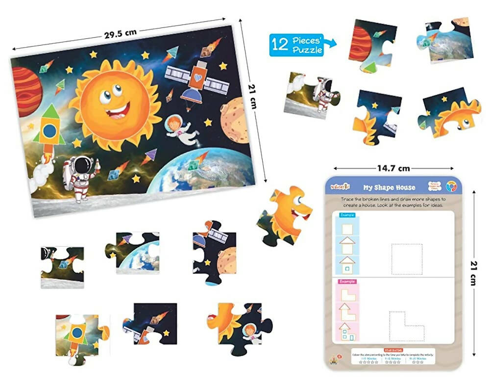 Braintastic Educational Game/Toys: Shapes, Pattern & Colors Reusable Activity Sheet for Kids (3-6 Years) with Free Puzzle | Grocsy