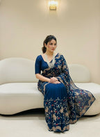 Teeya Creation Womens New Trendy Party Wear Wedding Collection Silk Saree-Blue | Grocsy