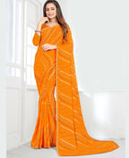 Mustard Georgette Bandhani Printed Saree With Unstitched Blouse Piece - Jyoti | Grocsy