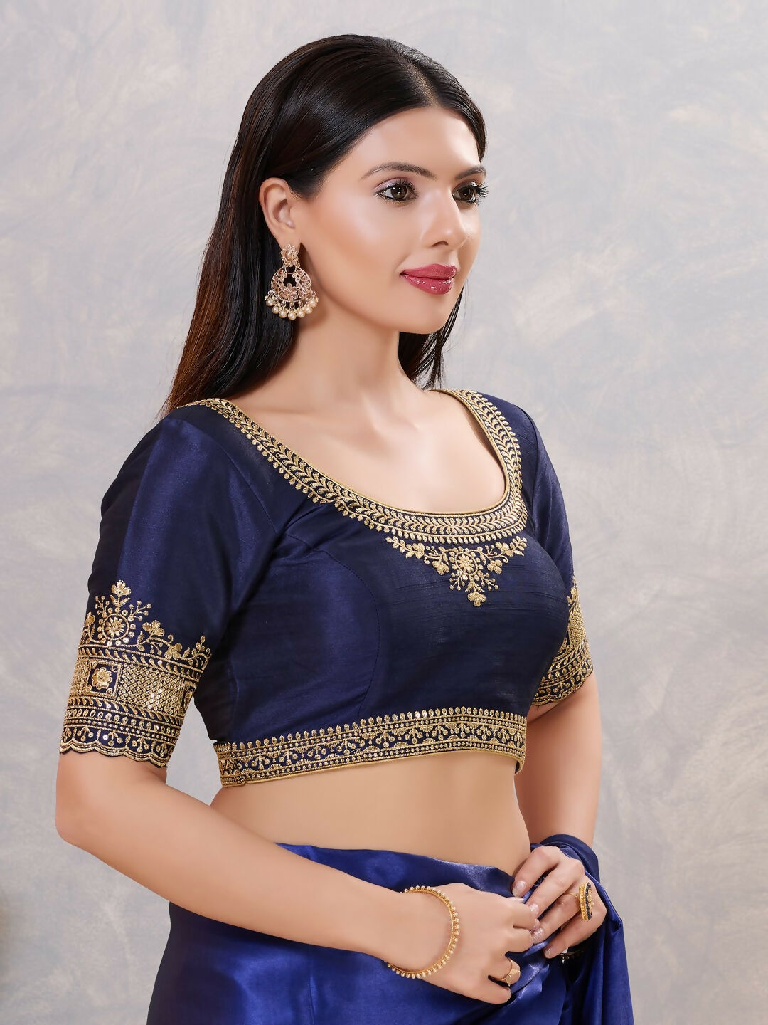 Joban Fashion Women Silk Navy-Blue Stitched Blouse | Grocsy