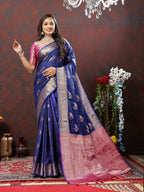 Lorenvalley Fashion Navyblue Soft Silk Woven Design Zari Weaving Saree | Grocsy