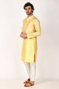 Lemon Art Silk Woven Designer Men's Rajwadi Kurta Set - Mahotsav | Grocsy