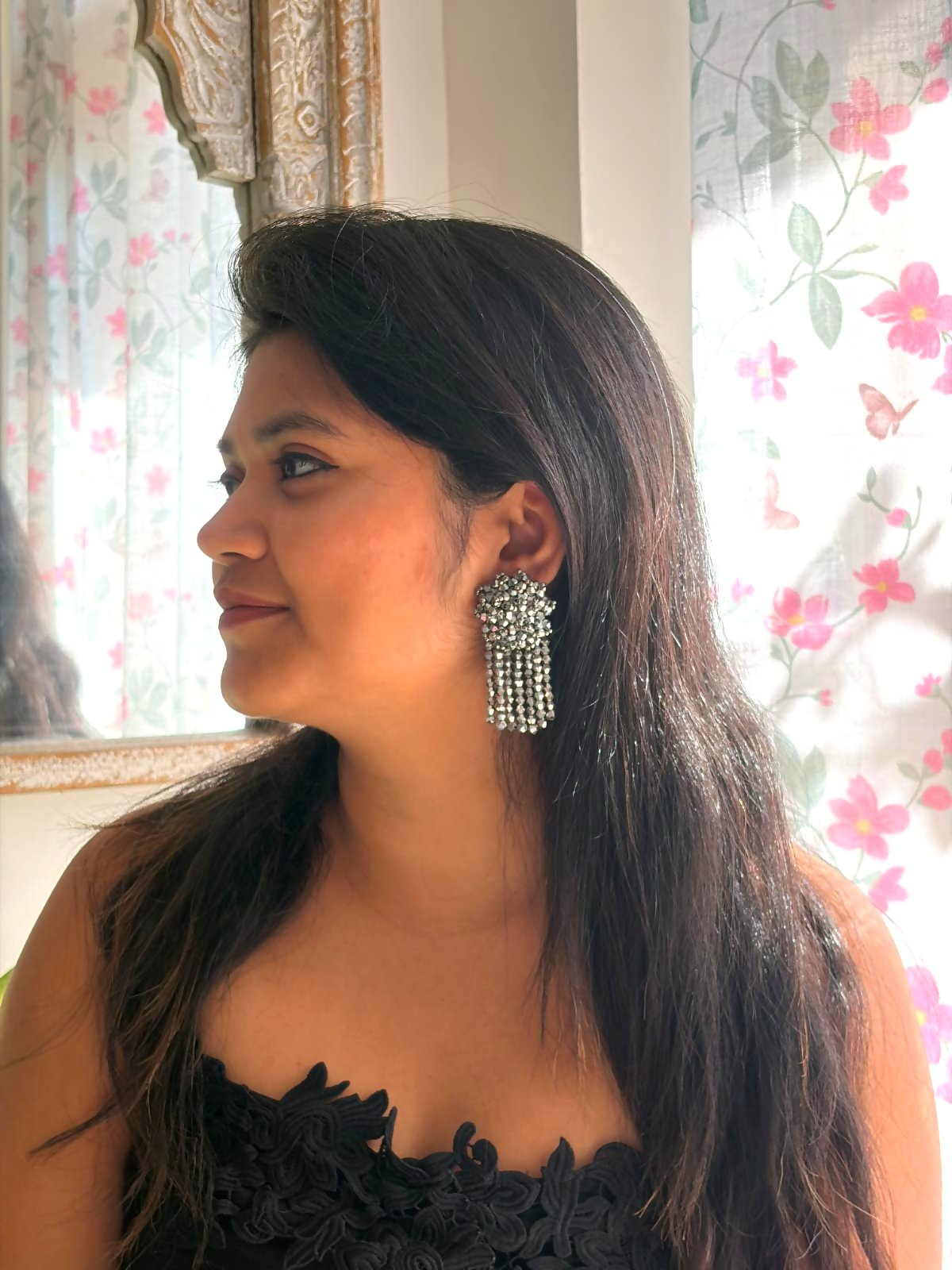 Inhanns Handmade Crystal Water Fall Earrings - Short - Titanium | Grocsy