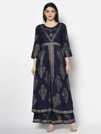 Aniyah Rayon Navy Blue Color Foil Print Anarkali Kurta (AN-192K) | Grocsy