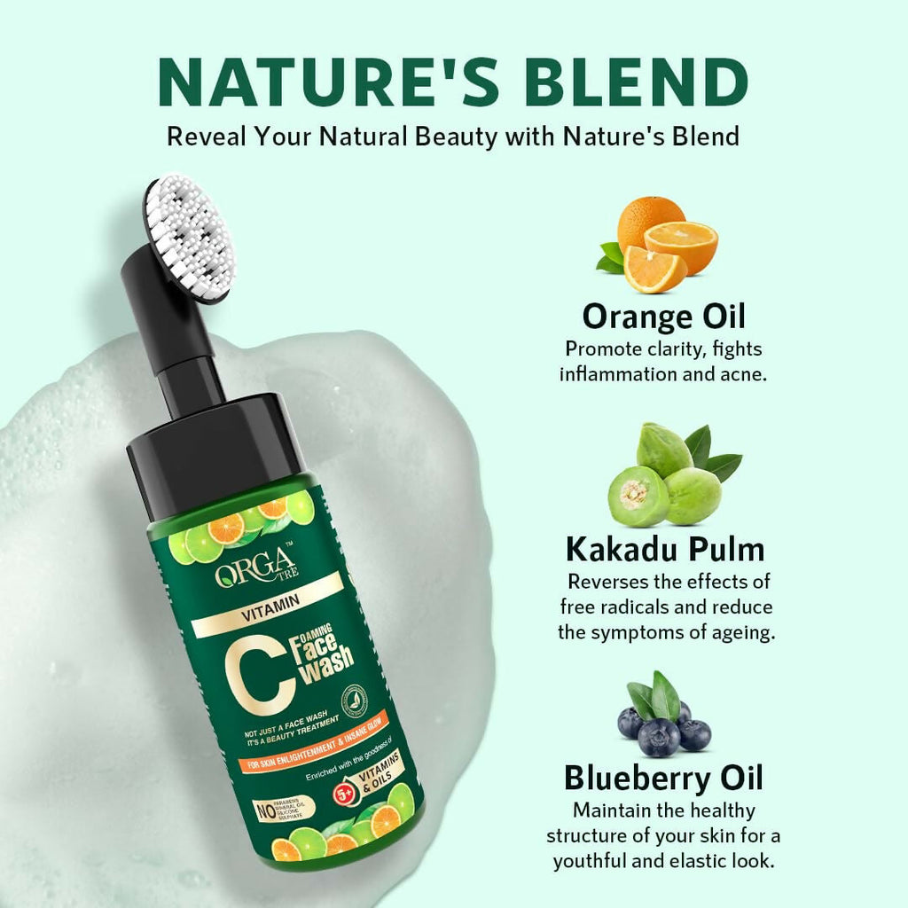 Orgatre Vitamin C Foaming Face Wash with Built-in Silicon Brush, Niacinamide Foaming cleanser for Acne prone Skin | Grocsy