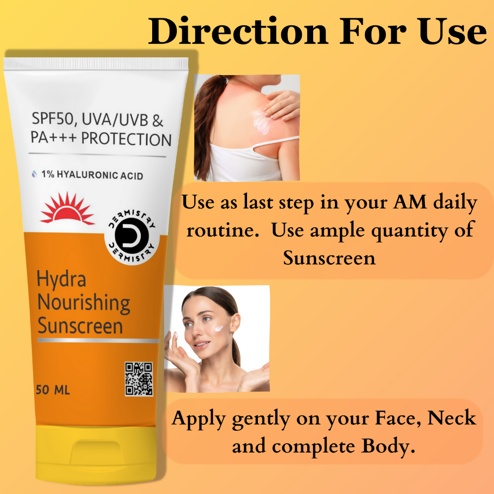 Dermistry 1% Hyaluronic Acid Ultra Hydrating Sunscreen for Dry Skin SPF 50 UVA UVB PA+++ Protection | Grocsy