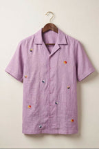 Airloom — Lavender Embroidered Linen Shirt by Hilo Design | Grocsy
