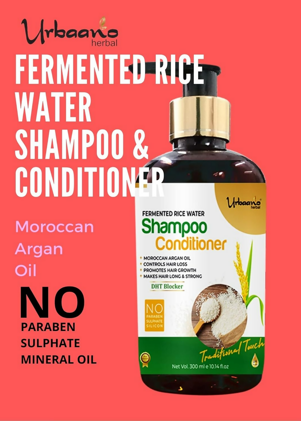 Urbaano Herbal Fermented Rice Water Shampoo | Grocsy