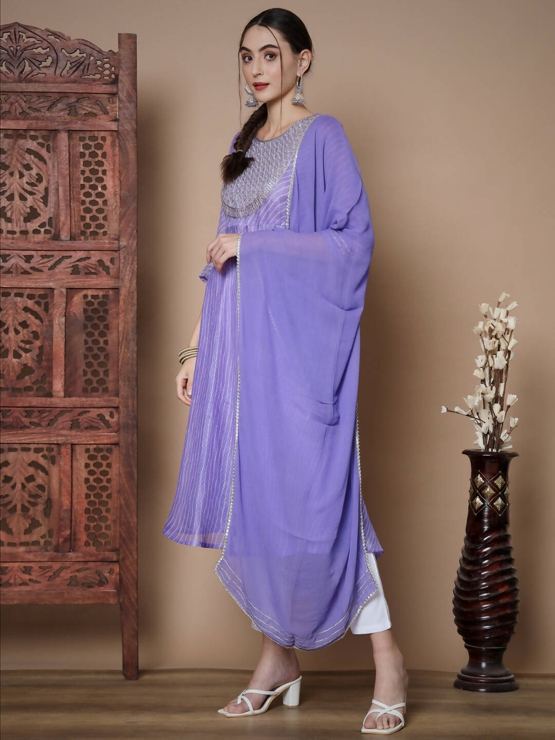 Myshka Women's Purple Anarkali Kurta & With Dupatta | Grocsy