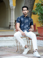 Miravan Men's Pure Cotton Blue Floral Printed Half Sleeve Slim Fit Shirt | Grocsy