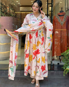 The52 Peach Women's Gorgeous Cotton Fabric Printed Work Straight Kurta Pant and Dupatta Set | Grocsy