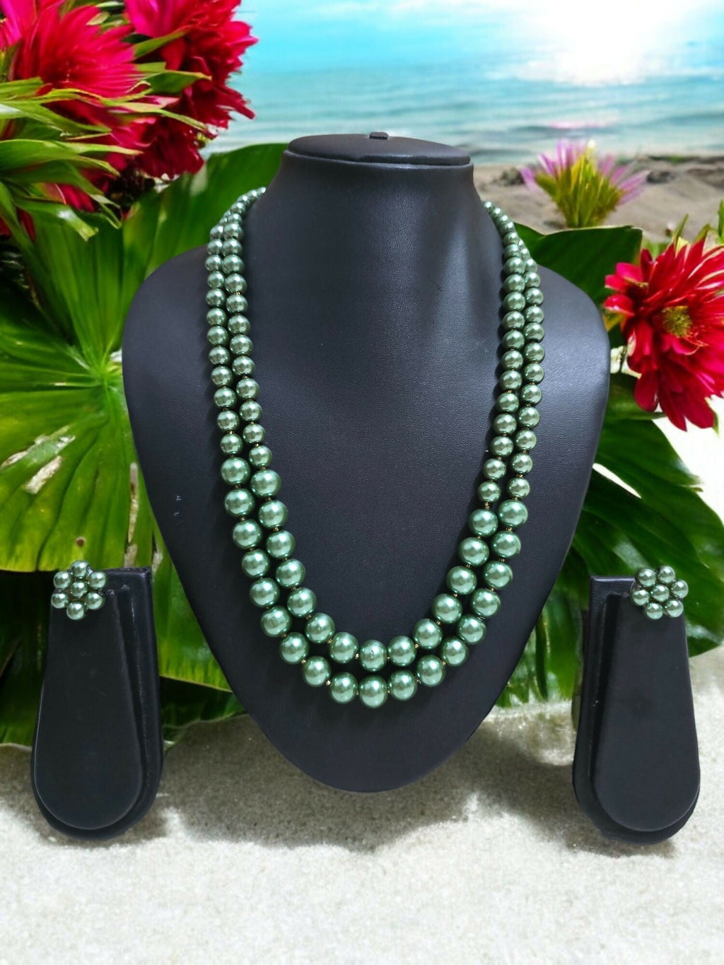 Inhanns Everyday Workwear Pearl Set (Double Layered Pearls) - Green | Grocsy