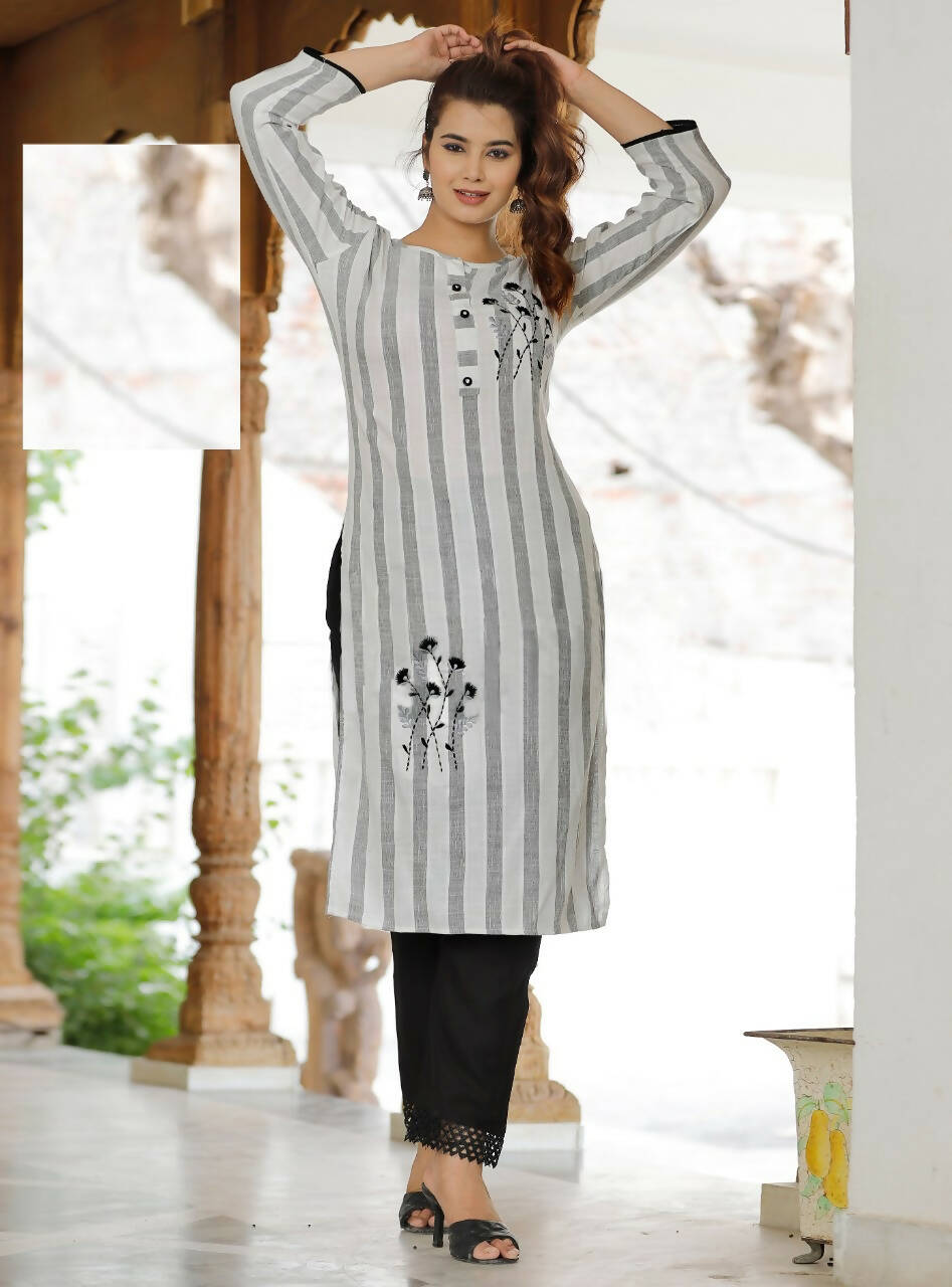 Vamika Embroidery Rayon White Party Wear/Casual Wear Kurta Set/Suit | Grocsy