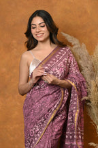 Very Much Indian Handblock Printed Cotton Saree With Natural Dyes - Pink | Grocsy