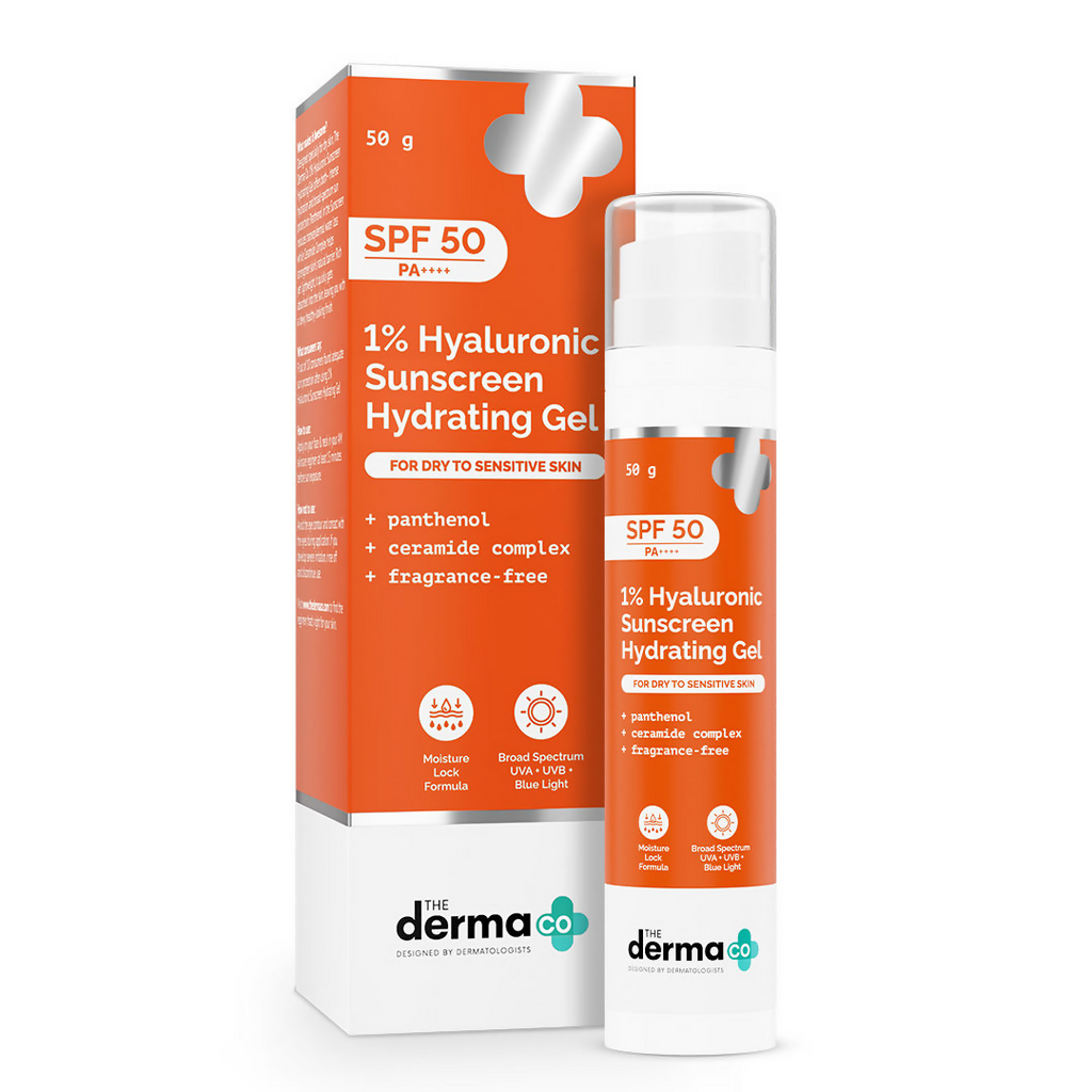 The Derma Co 1% Hyaluronic Sunscreen Hydrating Gel SPF 50 PA ++++ | Grocsy