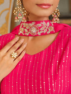 Janasya Pink Georgette Foil Print Lehenga Choli Dupatta | Grocsy