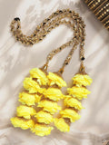 Ruby Raang Gold Gota Pati Work And Yellow Rosses With Black Thread & Golden Stones | Grocsy