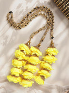 Ruby Raang Gold Gota Pati Work And Yellow Rosses With Black Thread & Golden Stones | Grocsy
