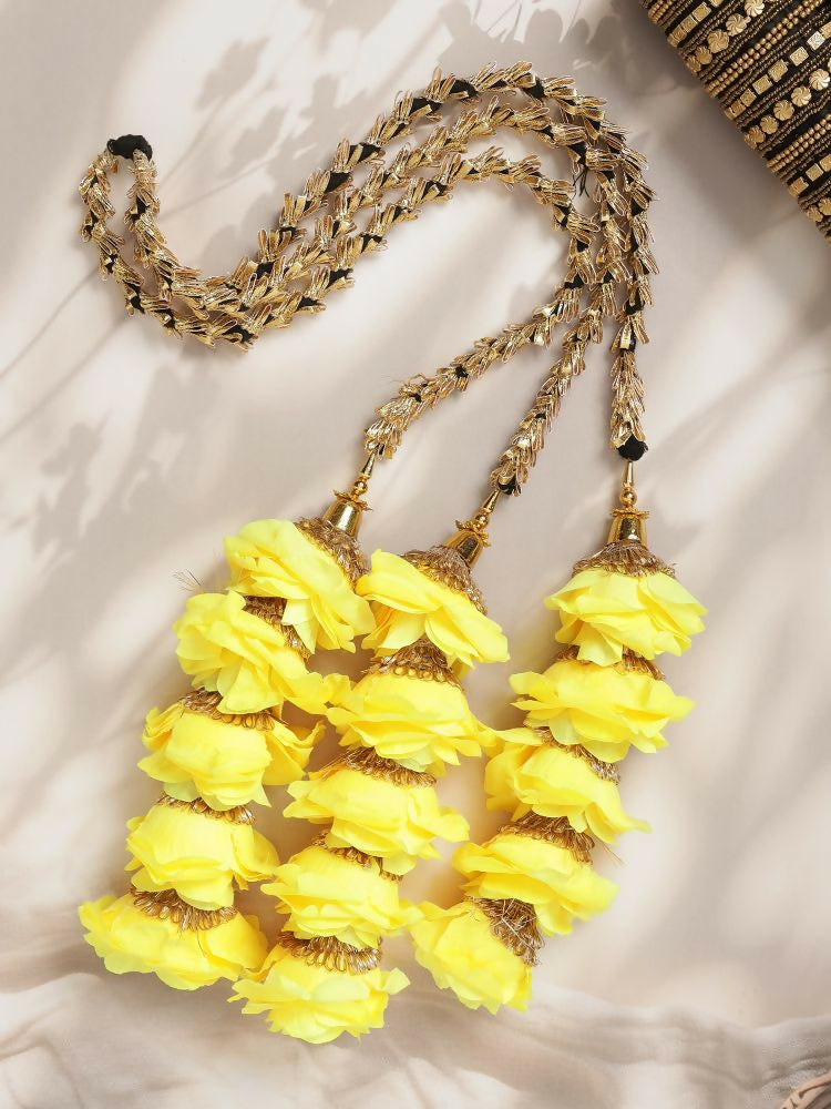 Ruby Raang Gold Gota Pati Work And Yellow Rosses With Black Thread & Golden Stones | Grocsy