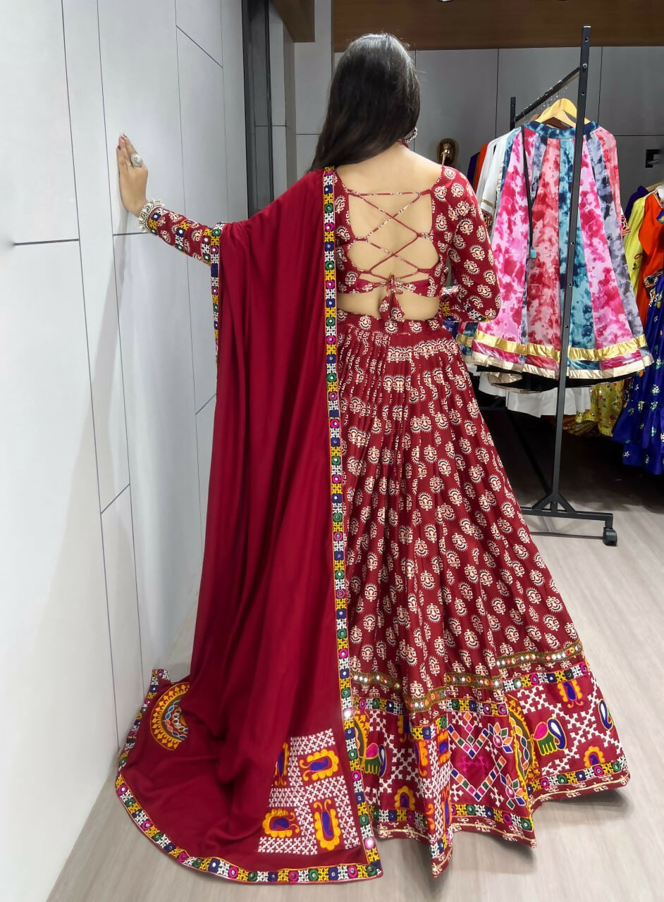 Yash Enterprise Multicolor Rayon Cotton Embroidery Semi Stitched Navratri Chaniya Choli | Grocsy