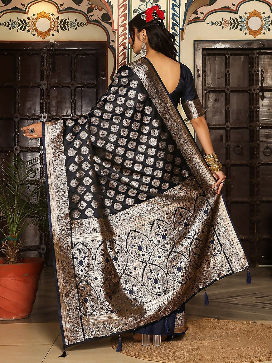 Shree Shyam Fashion Navy Blue Silk Saree | Grocsy