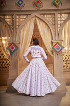 Lavender Cotton Jacquard Weaving Fabric Navratri Lehenga Choli With Dupatta - Raas | Grocsy