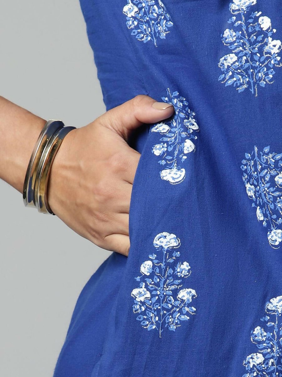 Ahalyaa Womens Beautiful Royal Blue Pure Cotton Printed Kurtas | Grocsy