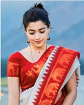 DEIANA'S Beautiful Designer Golden zari Soft Lichi Silk Saree - White | Grocsy