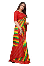 Vamika Ethnic Fire Red Foil Print Art Silk Saree | Grocsy