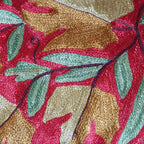 The Decor Nook Hand Embroidered Crewel Cushion Covers in Mustard Chinar Leaf Motif with Red Base | Grocsy