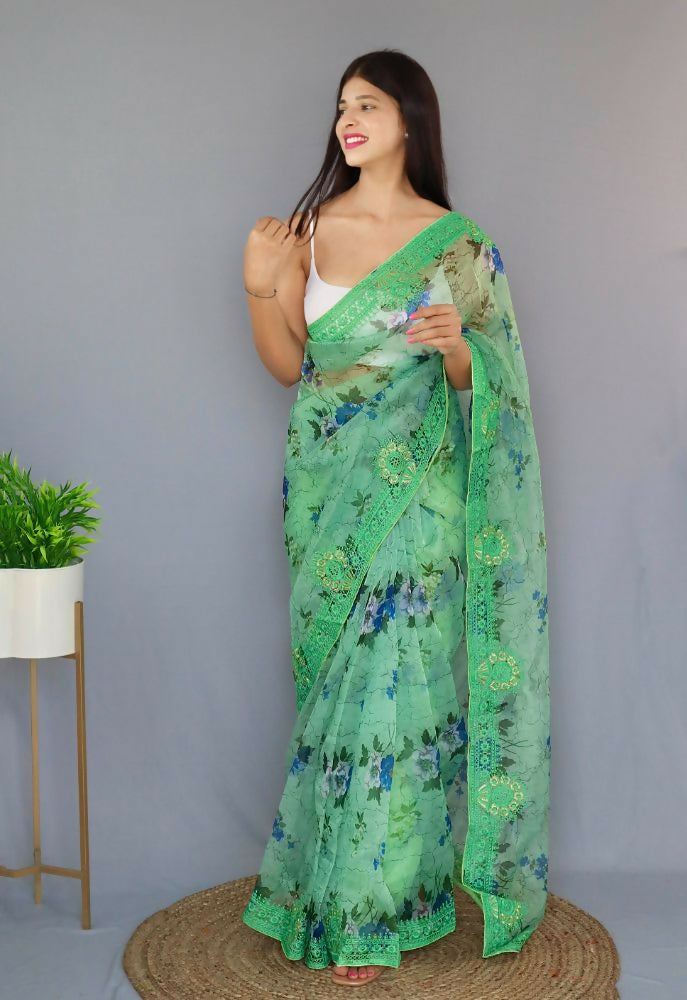 Vamsee Man Mohini Pista Green Organza Saree | Grocsy
