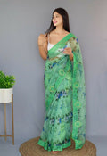 Vamsee Man Mohini Pista Green Organza Saree | Grocsy