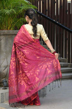 Beatitude Pink Cotton Floral Jamdani Saree | Grocsy