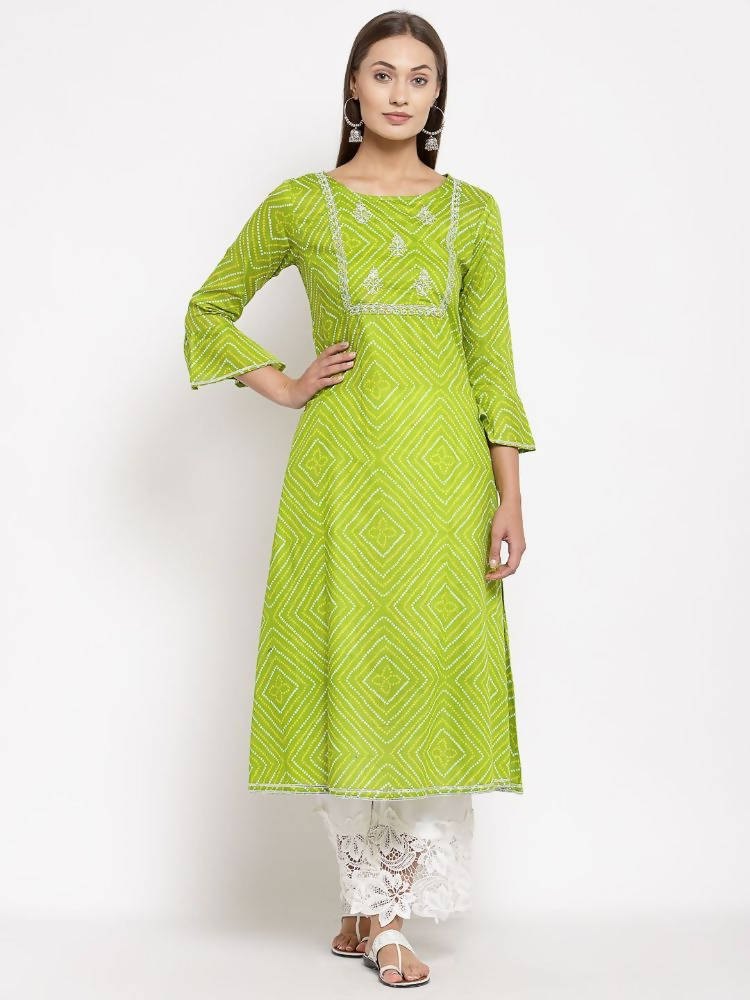 Myshka Women's Green Cotton Printed Full Sleeve Round Neck Casual Dress | Grocsy