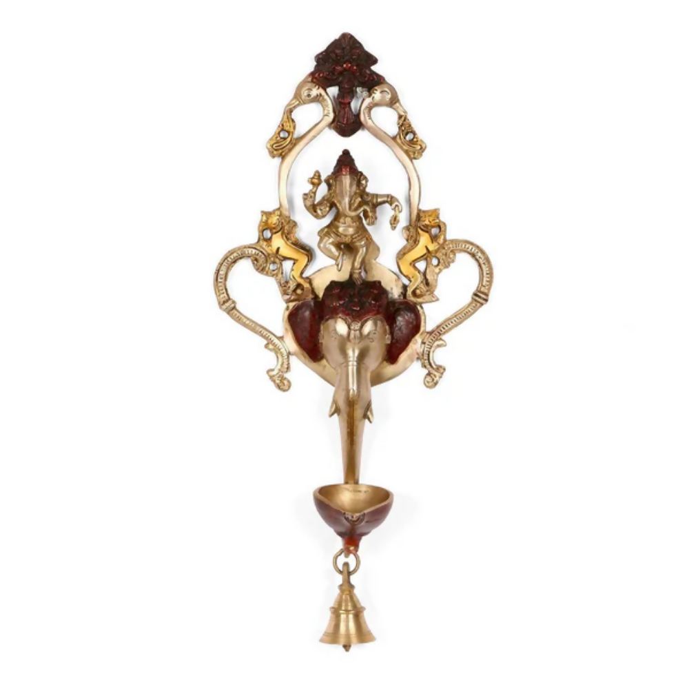 CraftVatika Ganesha Design Spiritual Brass Bell Oil Diya Lamp | Grocsy